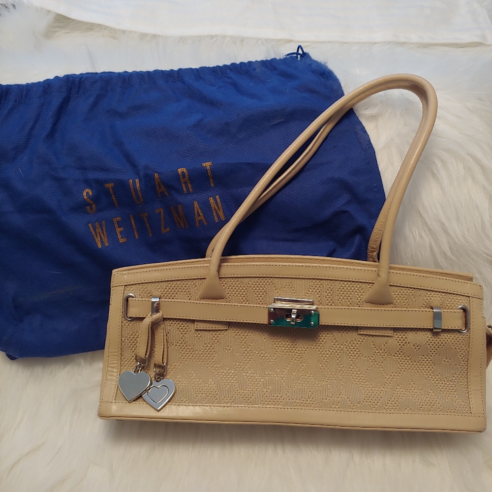 Stuart Weitzman Beige Lacy Fabric/Leather Bag